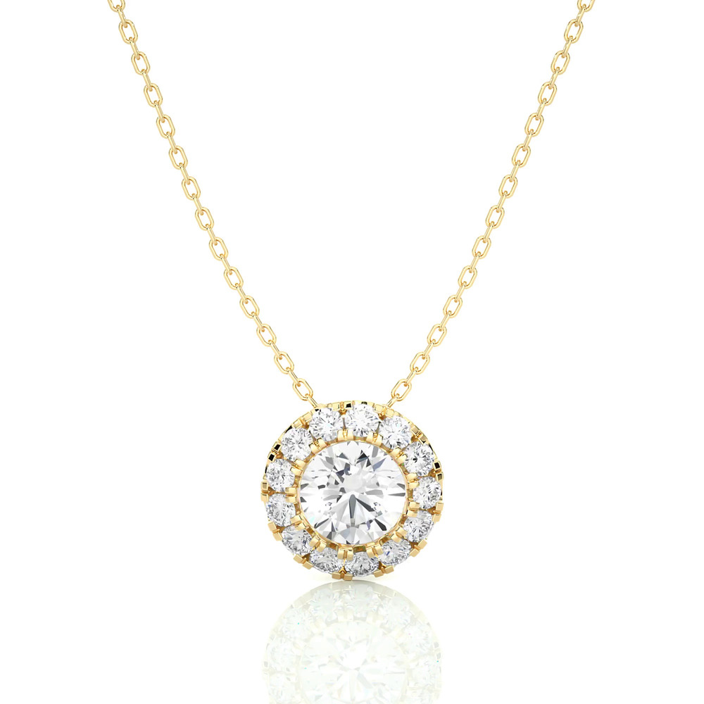 360 degree view of Round Lab Diamond Halo Necklace